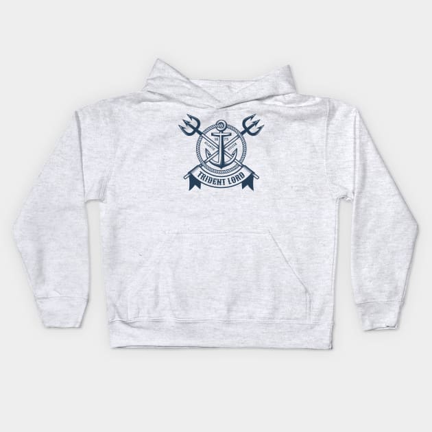 Vintage hipster navy tattoo print with tridents ribbon and anchor Kids Hoodie by Agor2012